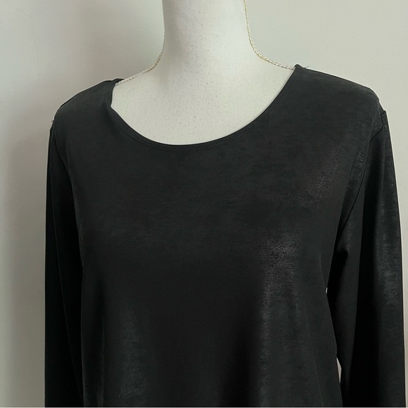 Joseph Ribkoff • Shiny Matte Combo Black Blouse - Picture 3 of 6